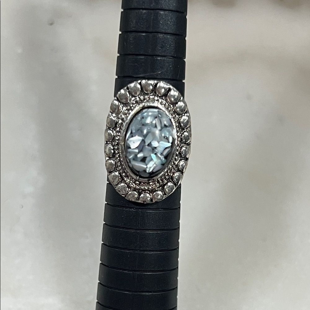 Stunning Silver and Blue Iridescent Cabochon Ring